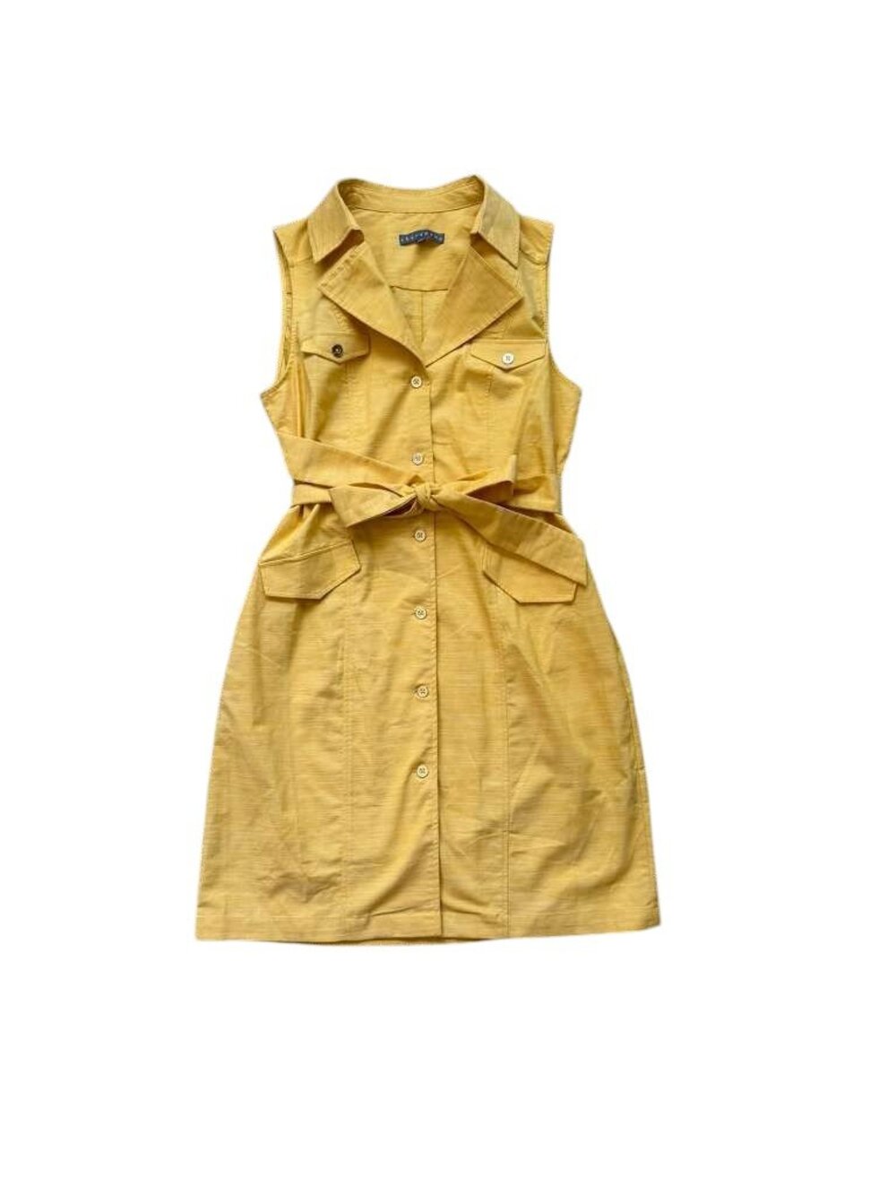 Sharagano Womens 12 Mustard Utility Safari Shirt Dress Belted Sleeveless.
